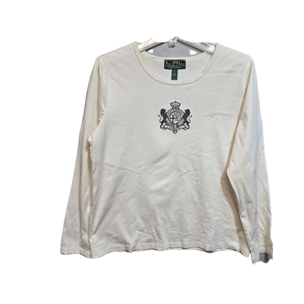 lauren active ralph lauren Ling Sleeves Shirt XL Ivory Women's Embroidered